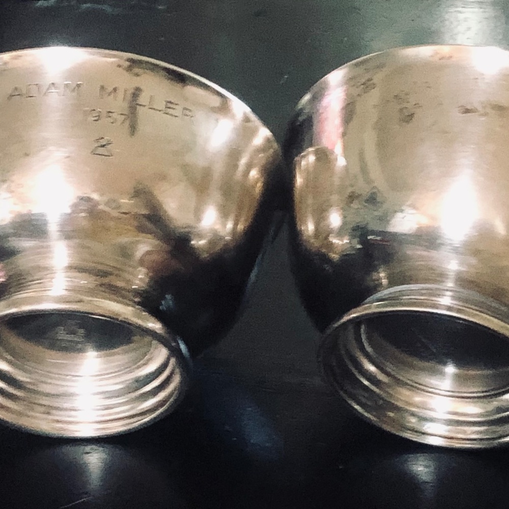 pair  MCM silver Monogrammed  bowl trinkets